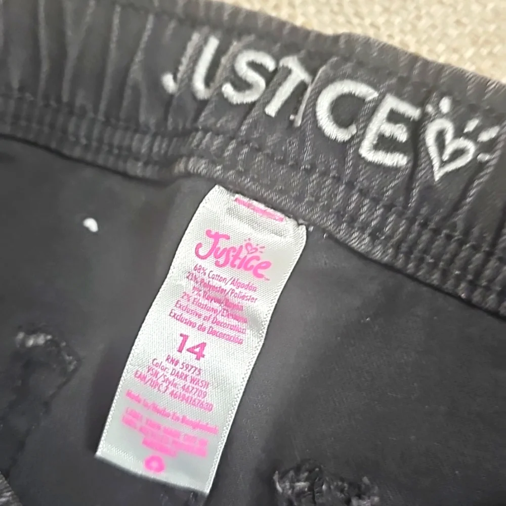 Justice Black Denim Jeggins Soft & Comfy Multi Colored‎ Beads Sz 14 Youth Nwt